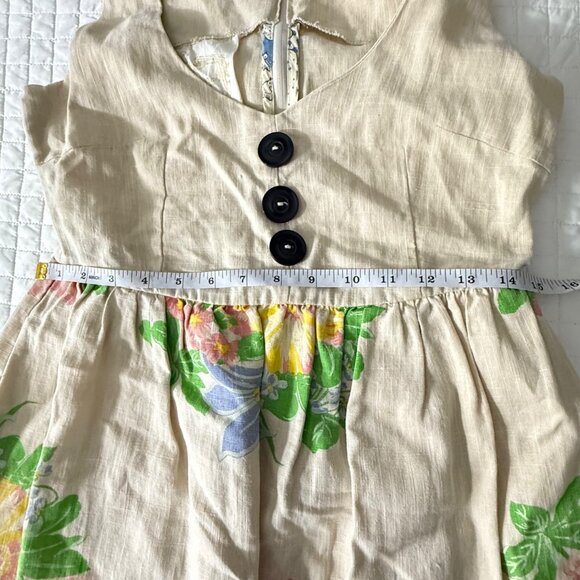 Floral Print Sleeveless Linen Dress With Button Details & Bow Straps - Picture 9 of 10